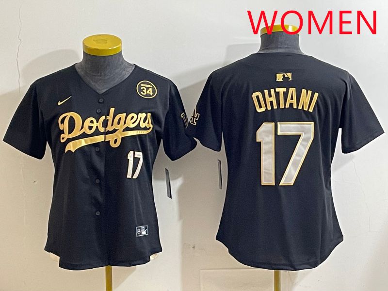 Women Los Angeles Dodgers #17 Ohtani Black Gold Nike 2025 MLB Jersey style 4287